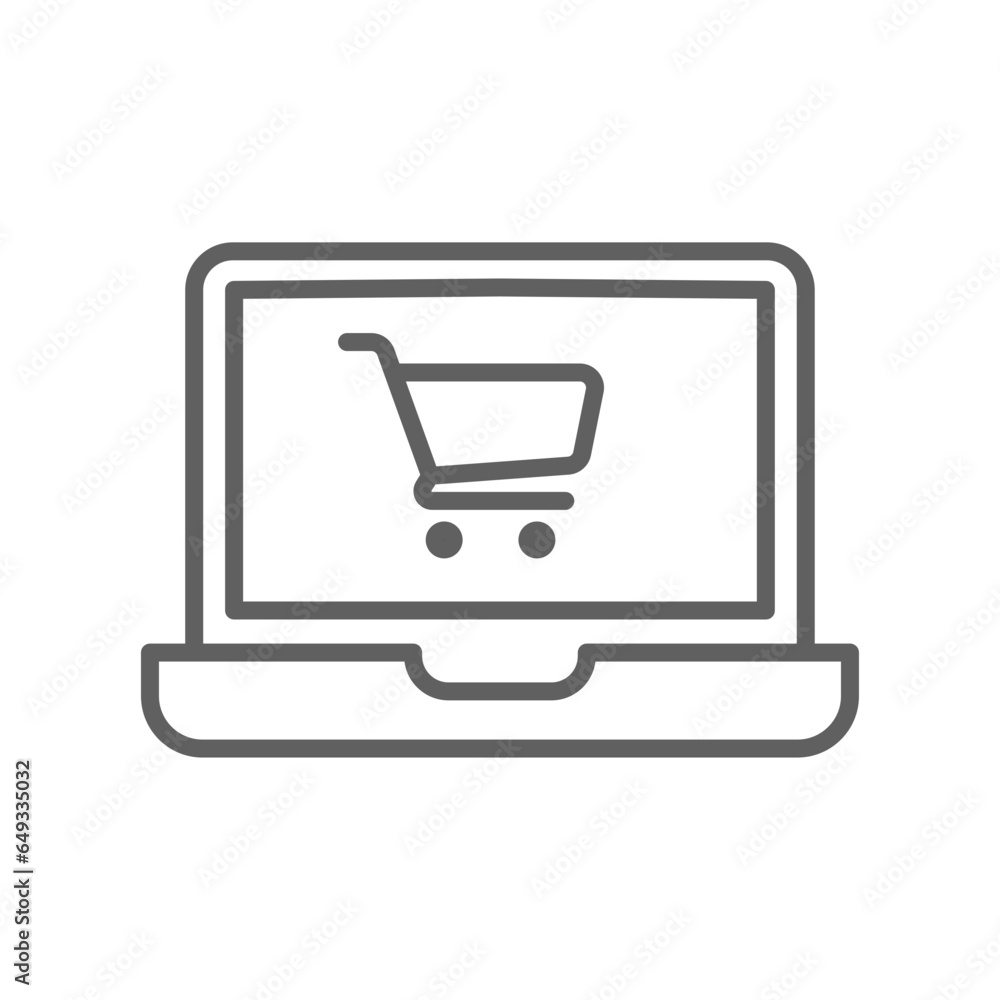 Online store ecommerce solid icon. Open laptop with screen for buy, sell in retail market concept of online shopping Can use for web infographics Vector illustration design