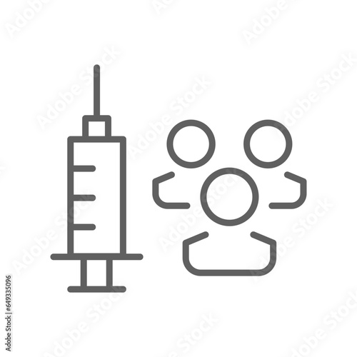 Vaccine and Vaccination of people line icon. Medical Syringe,  immunization, Disease prevention, coronavirus pandemic, covid-19, Editable stroke vector illustration design