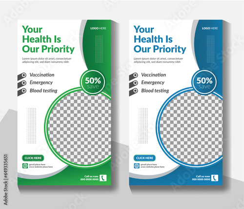 Medical and healthcare instagram story template or medical healthcare service social media banner template design collection promotion flyer template vector