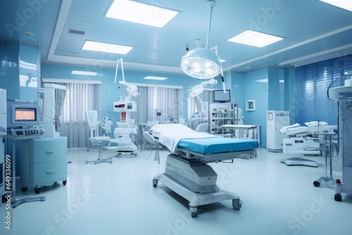an operating room for a hospital or medical center, an empty hospital with a bed in the corner, the modern operating room