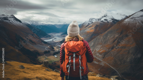 A woman hiking in mountains