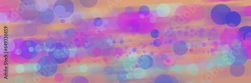 Orange background with many circles in shades of purple and blue.