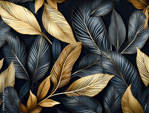 Luxury gold and silver leaf background. Tropical pattern design for packaging illustration.