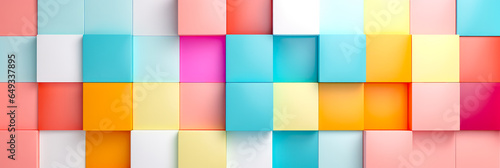 Abstrakte helle geometrische Pastellfarben 3D Quadraten und Rechtecken Hintergrund  Banner  Panorama. Generiert mit KI