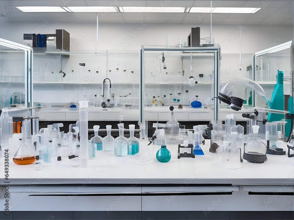 Essence of laboratory safety. Lab goggles, lab coats, and gloves arranged neatly on a laboratory bench. AI Generated Essence of laboratory safety. Lab goggles, lab coats, and gloves arranged neatly on a laboratory bench. AI Generated
