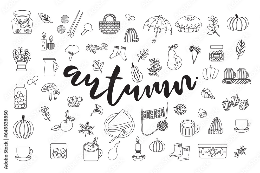 Vector collection with autumn symbols and elements. Hello Autumn