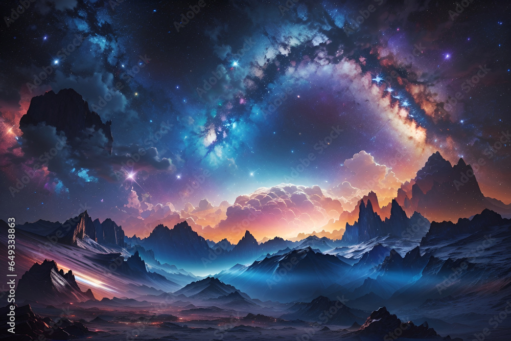 Surreal Night Sky with Nebula and Planets