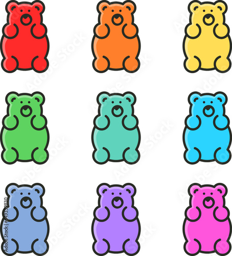 Set di caramelle gommose a forma di orsetto di diversi colori e gusti photo