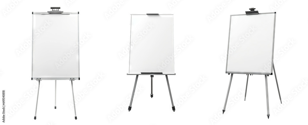 Set of the blank whiteboard with a stand isolated on transparent background. Concept of education. Set of the blank whiteboard with a stand isolated on transparent background. Concept of education.