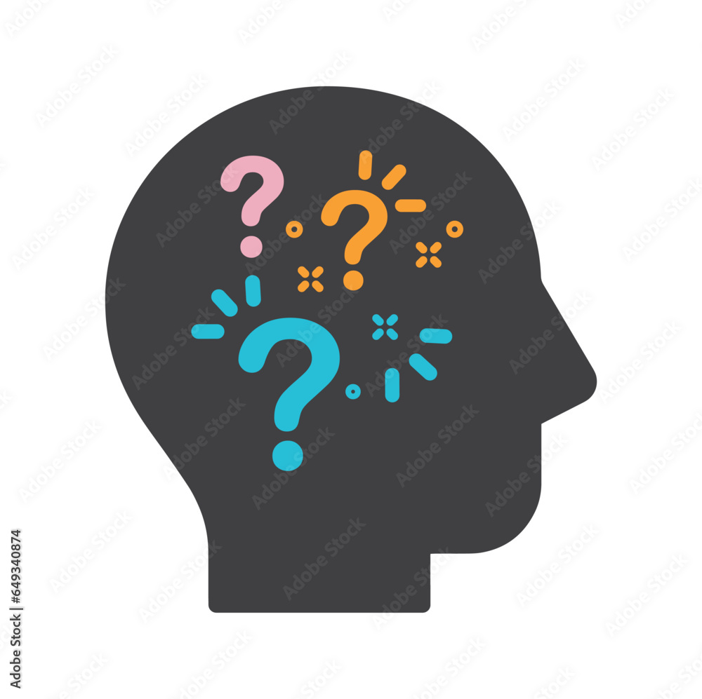 Illustration of mental health concept of open human head silhouette with question marks. Illustration of mental health concept of open human head silhouette with question marks.