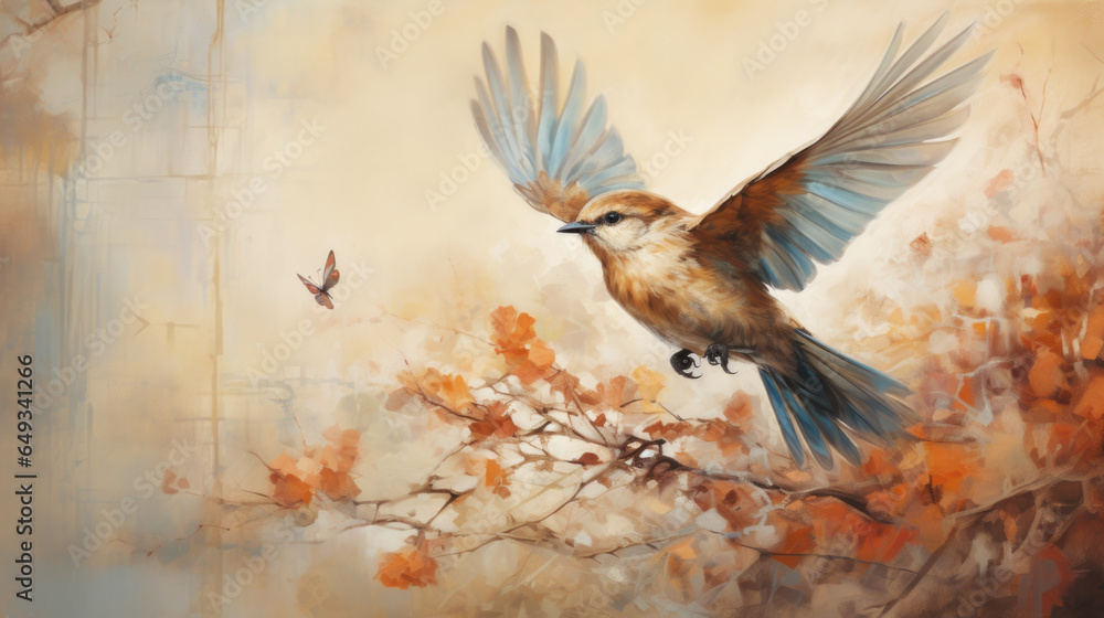 Illustration of a bird stretching its wings - obrazy, fototapety, plakaty 