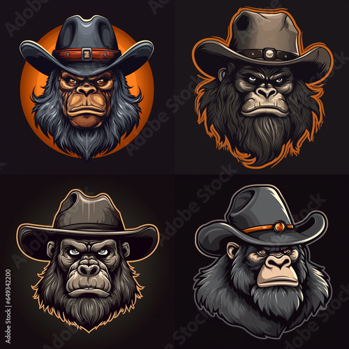 Gorilla cowboy hat logo mascot