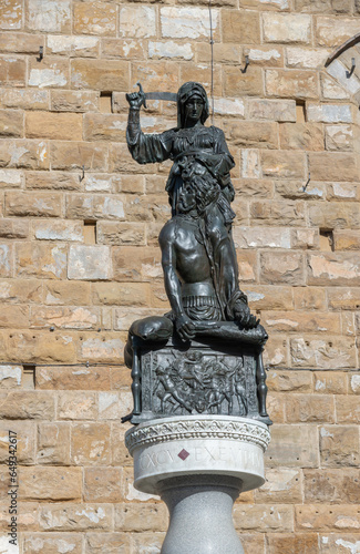 Canvas Print Statue of Judith and Holofernes by Donatello in Piazza della Signoria in Florenc