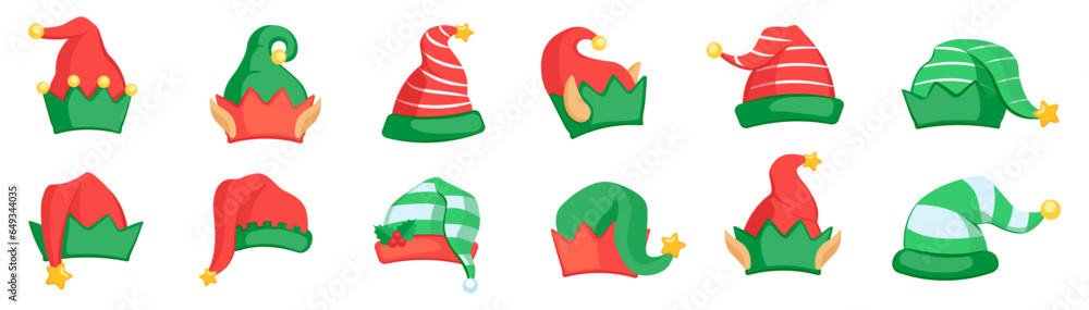 A collection of fun holiday elf hats - obrazy, fototapety, plakaty 