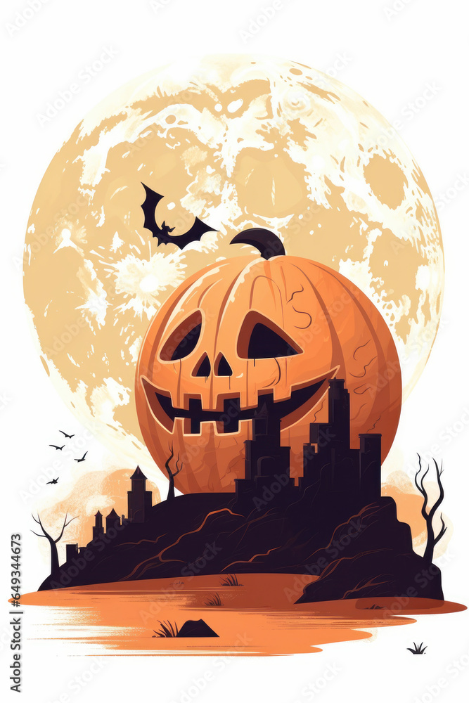 Scary pumpkin Jack o lantern cartoon illustrations. Generative AI.