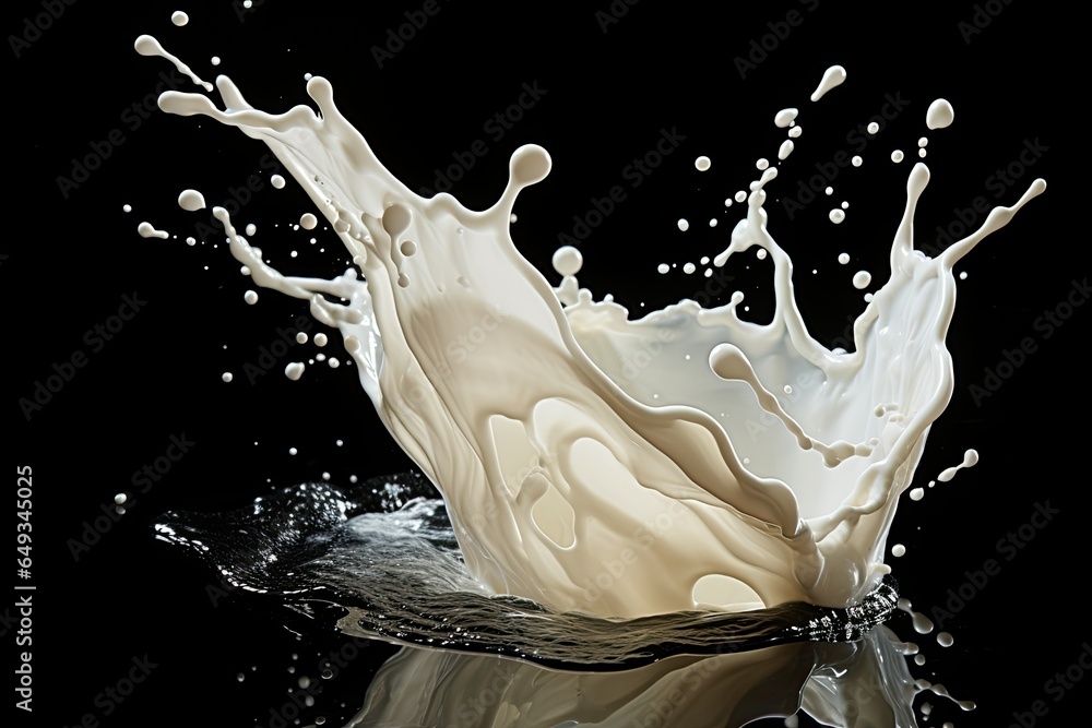 liquid splash of milk with black background