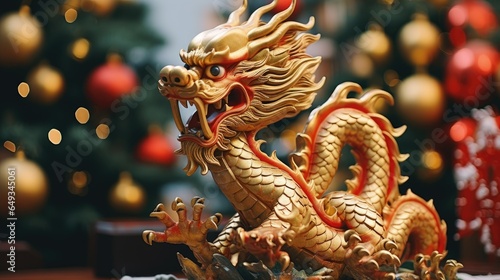Wallpaper Mural Chinese dragon on a Christmas background. Holiday banner. New Year 2024 Torontodigital.ca