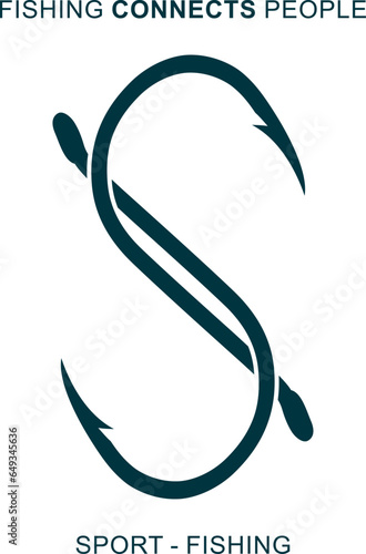Two fishing hooks in form of connection symbol.