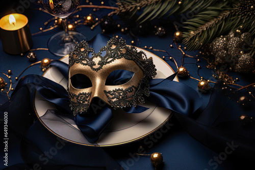 Elegant masks for New Year's Eve, sophisticated, shiny and a luxurious atmosphere