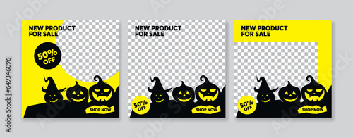 Halloween sale social media post template. Set of vector illustrations for social media.