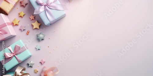 top view holiday decoration box happy birthday festive background pastel colors background pastel