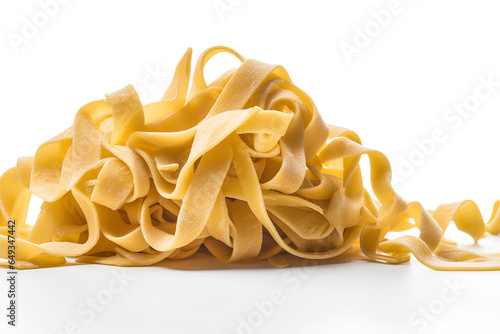 Raw tagliatelle pasta isolated on white background as package design element.