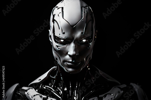 robot with human intelligence on black background. ai generative