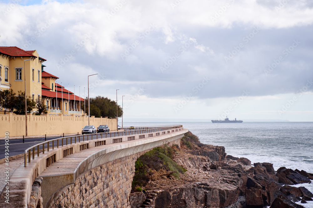 Ocean view promenade in Portugal town.