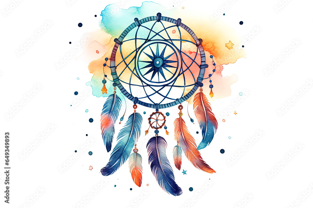 Obraz premium Indian dream catcher artistic scene with watercolor effects to mix contrasting colors
