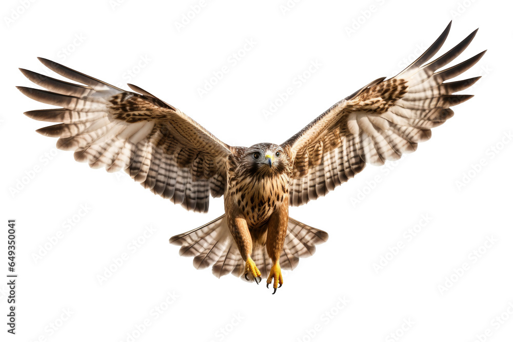 Obraz premium Portrait of brown Hawk or Falcon isolated on transparent background, raptors animal wildlife and habitat concept, Environmental Conservation