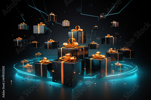 3D rendering gift boxes for Cyber ​​Monday sales, with floating elements photo