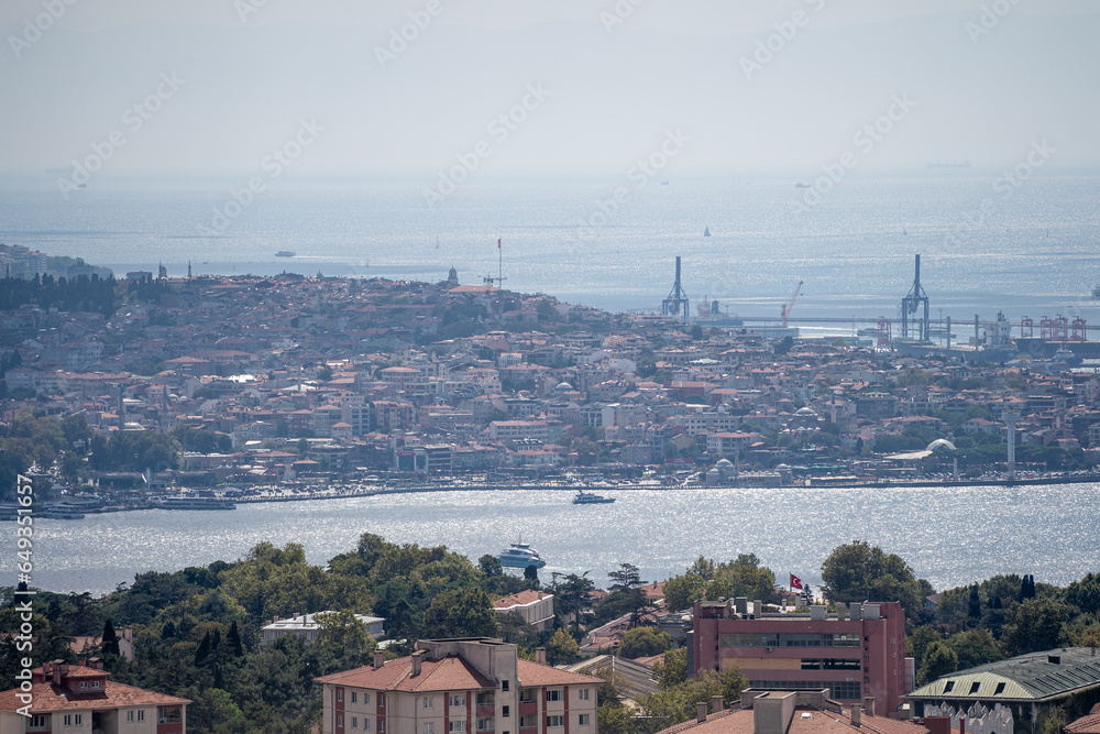Aerial view of Istanbul Bosphorus, sea, city and ships