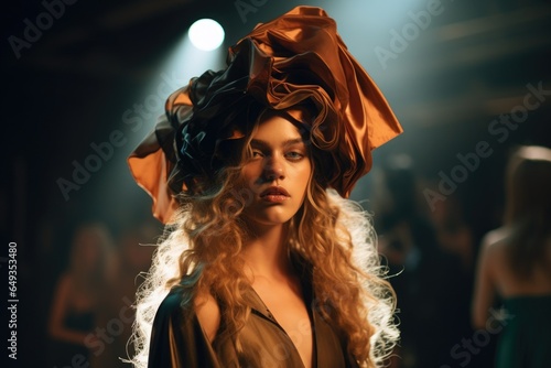 shot of a female model at an avant-garde catwalk show photo