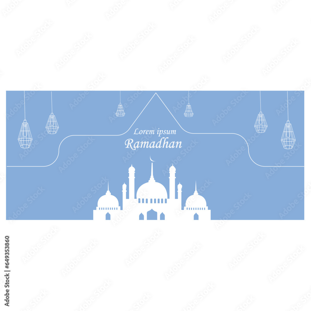 Ramadan Sale special offer web banner design with beautiful crescent lantern mosque white color 50% off design