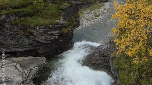 Upstream of the large waterfall. Rovijoki waterfall in Norway.  photo