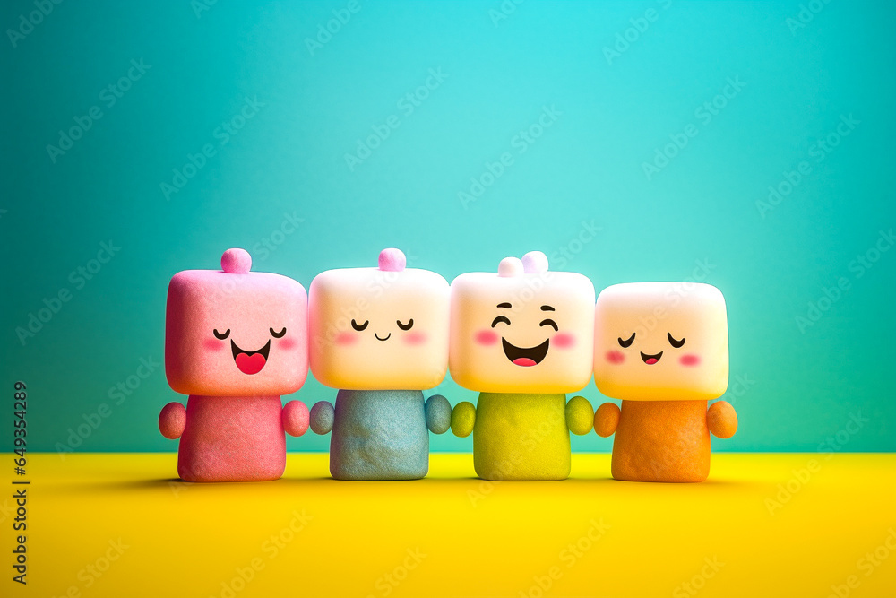 Personnages amusants et satisfaits en shamallow Personnages amusants et satisfaits en shamallow
