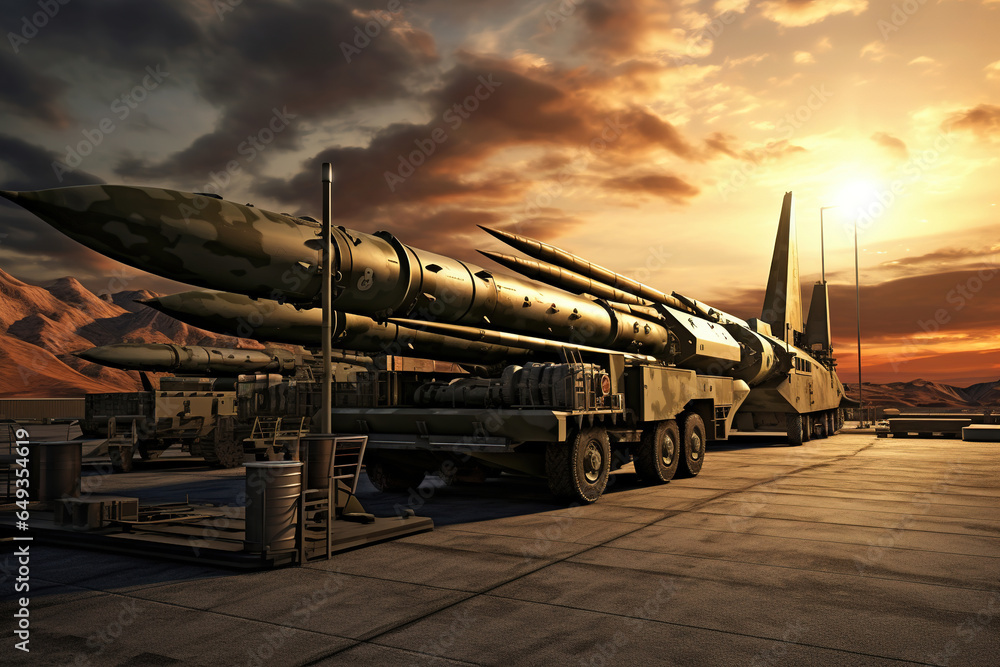 war and weapon - army artillery - tactical ground-air ballistic missiles on the launch ramp - obrazy, fototapety, plakaty 