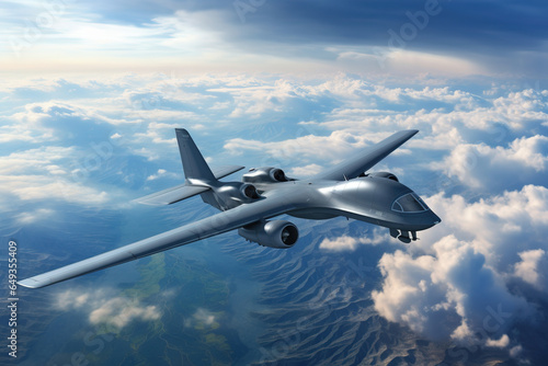 Unmanned military drone flies in the sky , combat strike drone, aerial attack