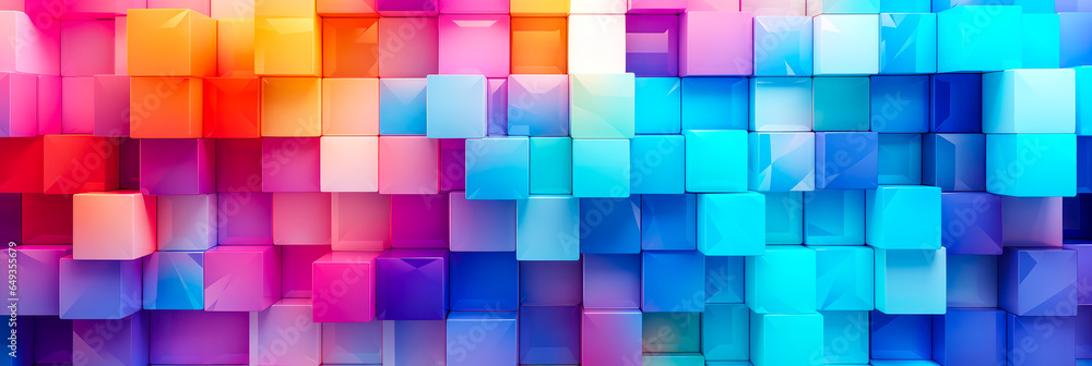 Abstrakte helle geometrische Pastellfarben farbige 3D Quadraten und Rechtecken Hintergrund, Banner Panorama. Generiert mit KI Abstrakte helle geometrische Pastellfarben farbige 3D Quadraten und Rechtecken Hintergrund, Banner Panorama. Generiert mit KI