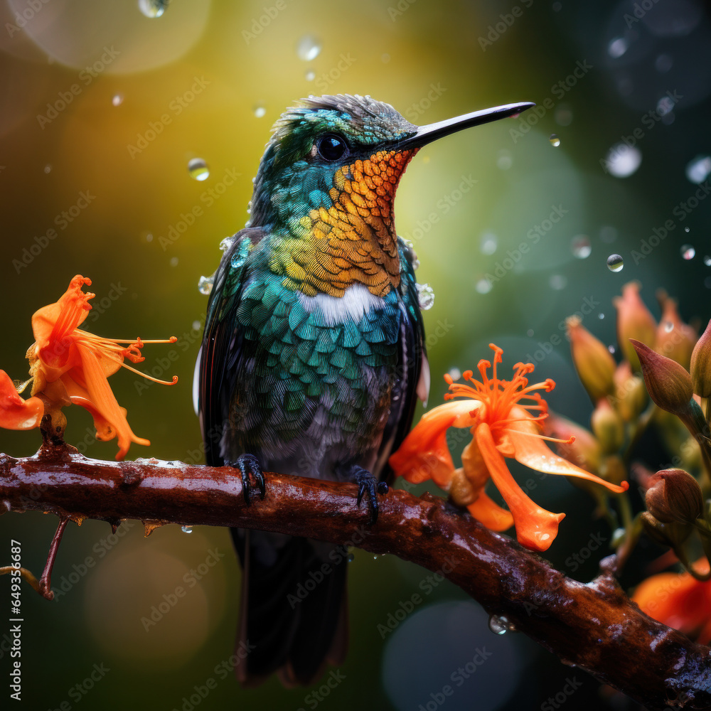 Fototapeta premium Hummingbird in its Natural Habitat, Wildlife Photography, Generative AI