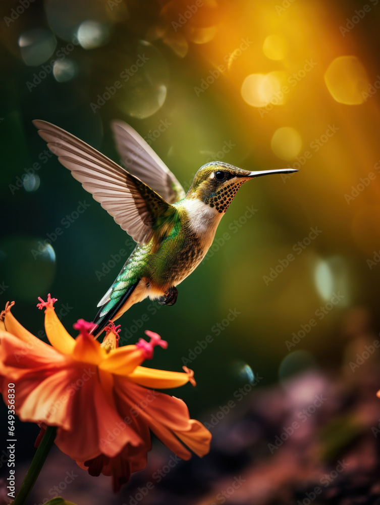 Fototapeta premium Hummingbird in its Natural Habitat, Wildlife Photography, Generative AI