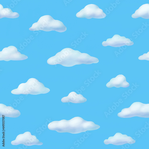 Wallpaper Mural White Clouds Seamless Pattern, Illustration for wallpaper, Blue Sky background, watercolour, pastel, hand-drawn style Torontodigital.ca