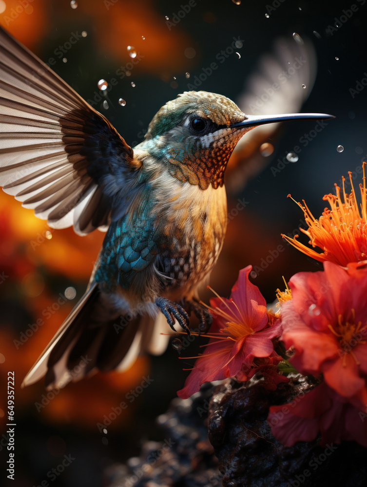 Fototapeta premium Hummingbird in its Natural Habitat, Wildlife Photography, Generative AI