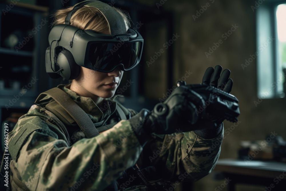 A Person Using A Vr Headset And Controllers To Operate A Robot Arm In A