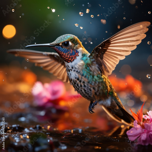 Hummingbird in its Natural Habitat, Wildlife Photography, Generative AI © Vig