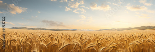 A wheat field border with blue sky and white clouds landscape photo