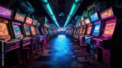 Gaming nostalgia, cutting-edge technology, retro favorites, family entertainment, skill challenges, colorful attractions, gaming enthusiasts' paradise. Generated by AI.