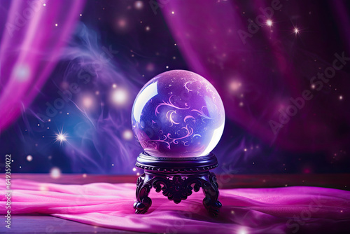 Close up of a magical colourful crystal ball, mysterious background 