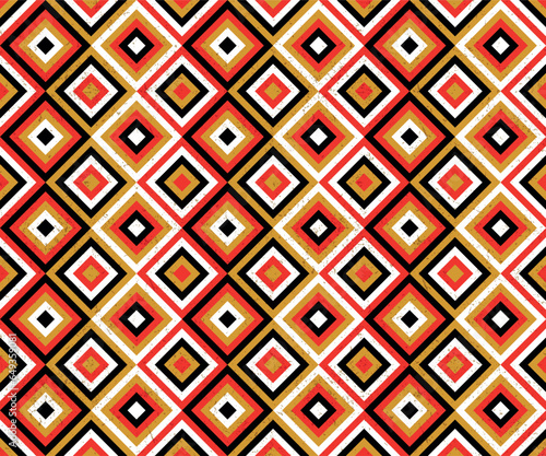 Beautiful ancient diamond seamless pattern based on incaic indigenous art with peruvian colors and worn out effect