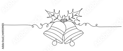 Line art black and white two bells. New year holiday themed vector illustration